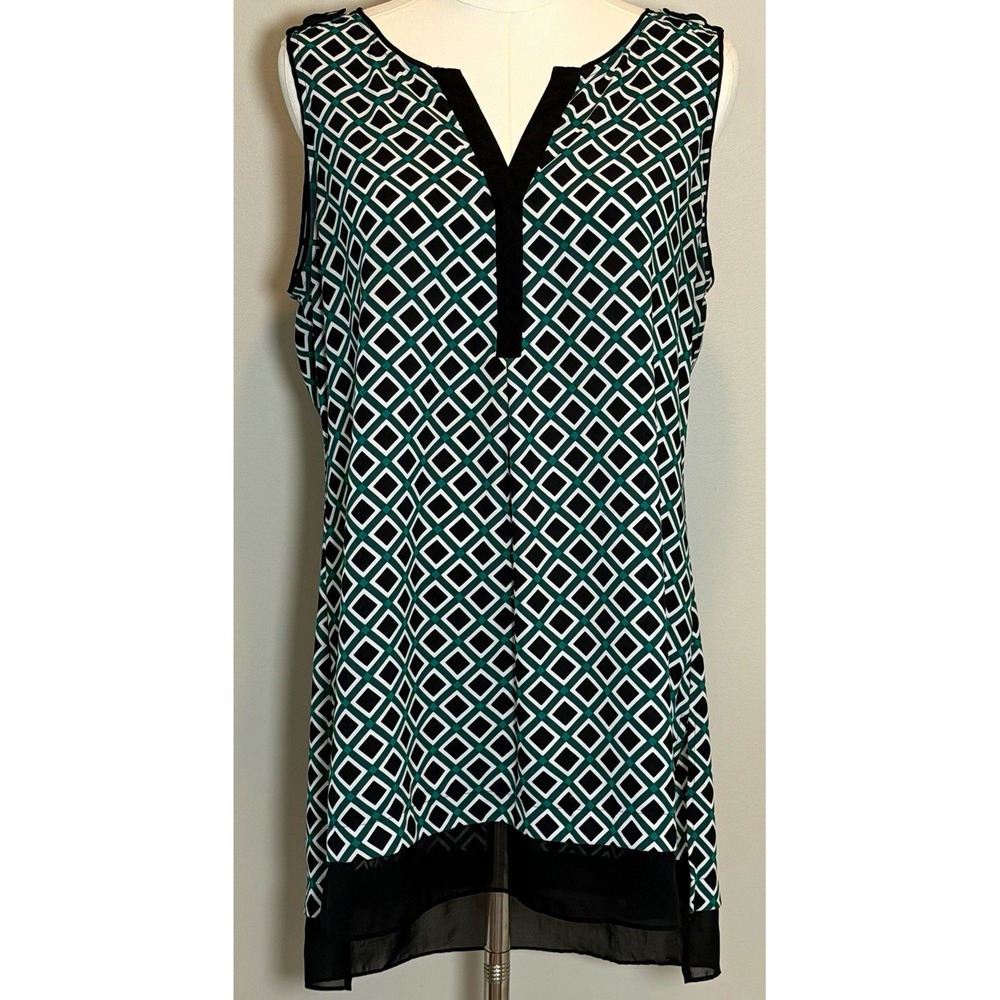 White House Black Market Geometric Chiffon Sheer V-Neck Blouse Women M